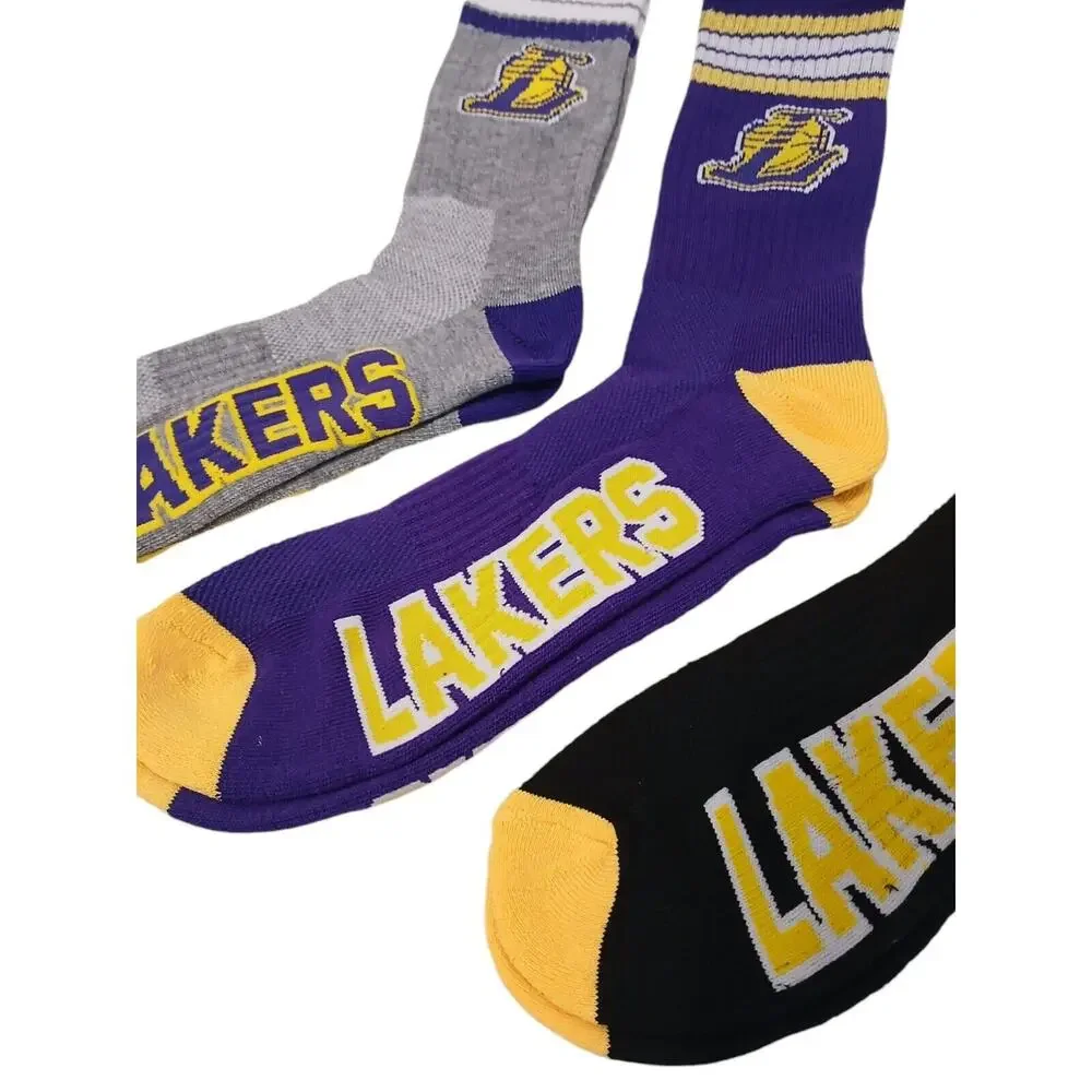 3 Pairs NBA Los Angeles LAKERS CREW Socks Men's Size 6-12‎ Sporty Tube Official